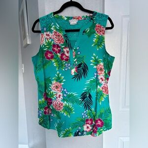 Van Heusen Teal Floral Sleeveless Blouse Size L